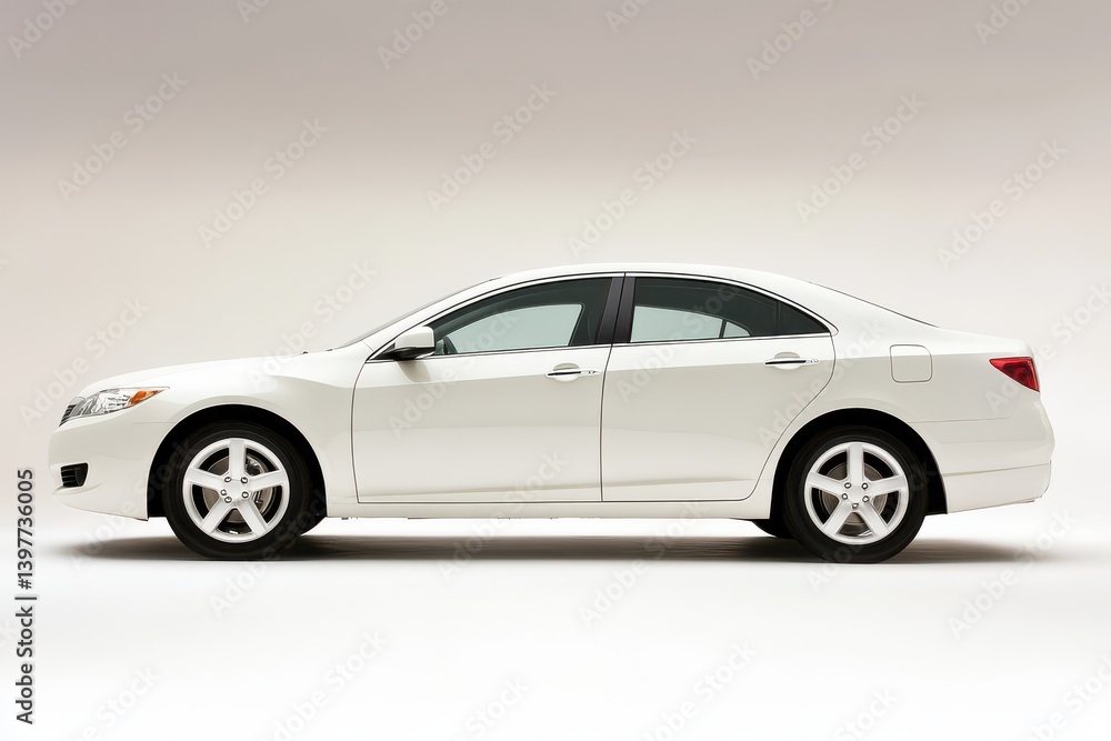A white sedan captured in a clean studio setting A white sedan captured in a clean studio setting