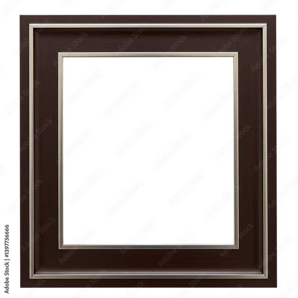 Dark Brown Picture Frame with Silver Inner Border on transparent background Dark Brown Picture Frame with Silver Inner Border on transparent background