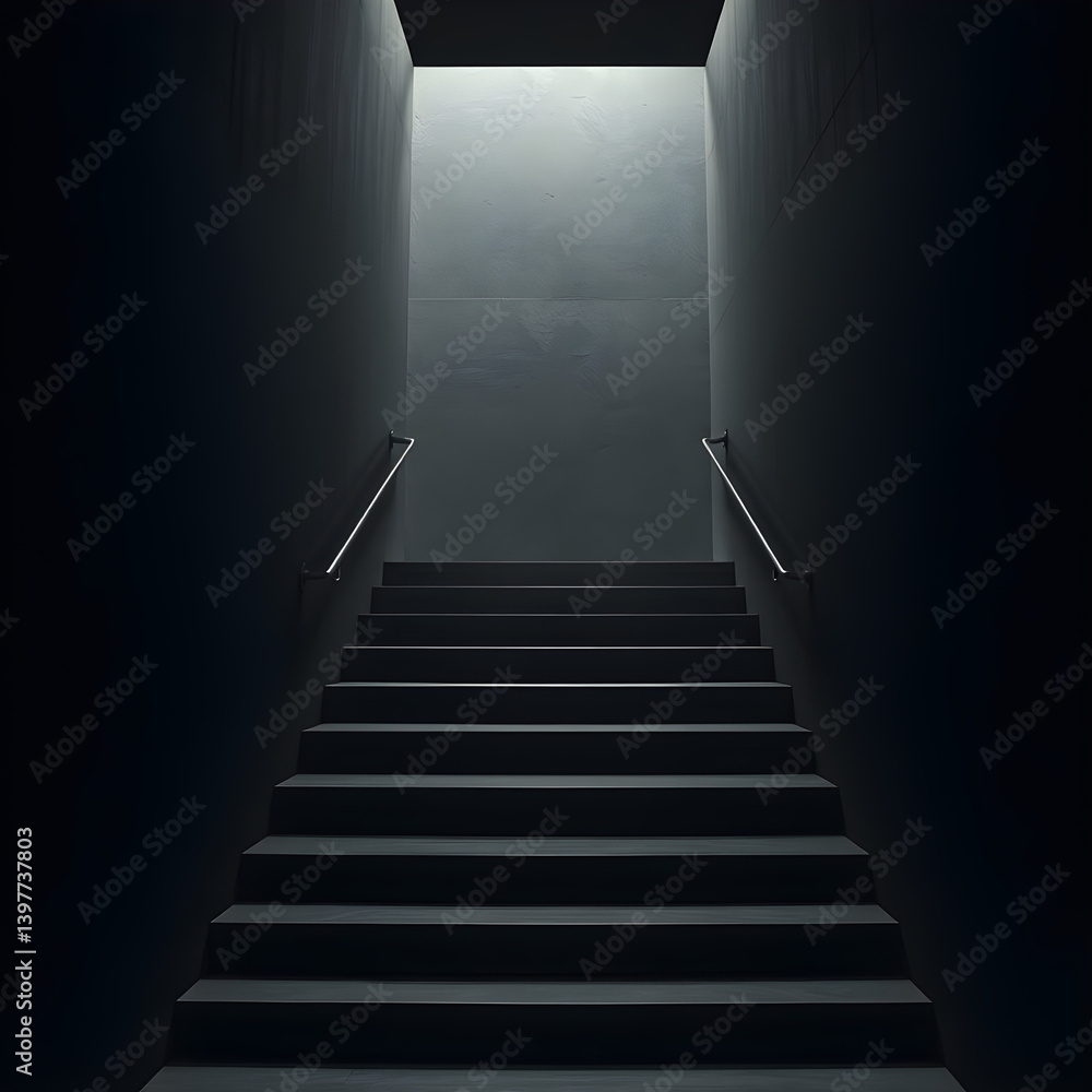 Fototapeta premium dark stairs interior, liminal place style, minimalistic view