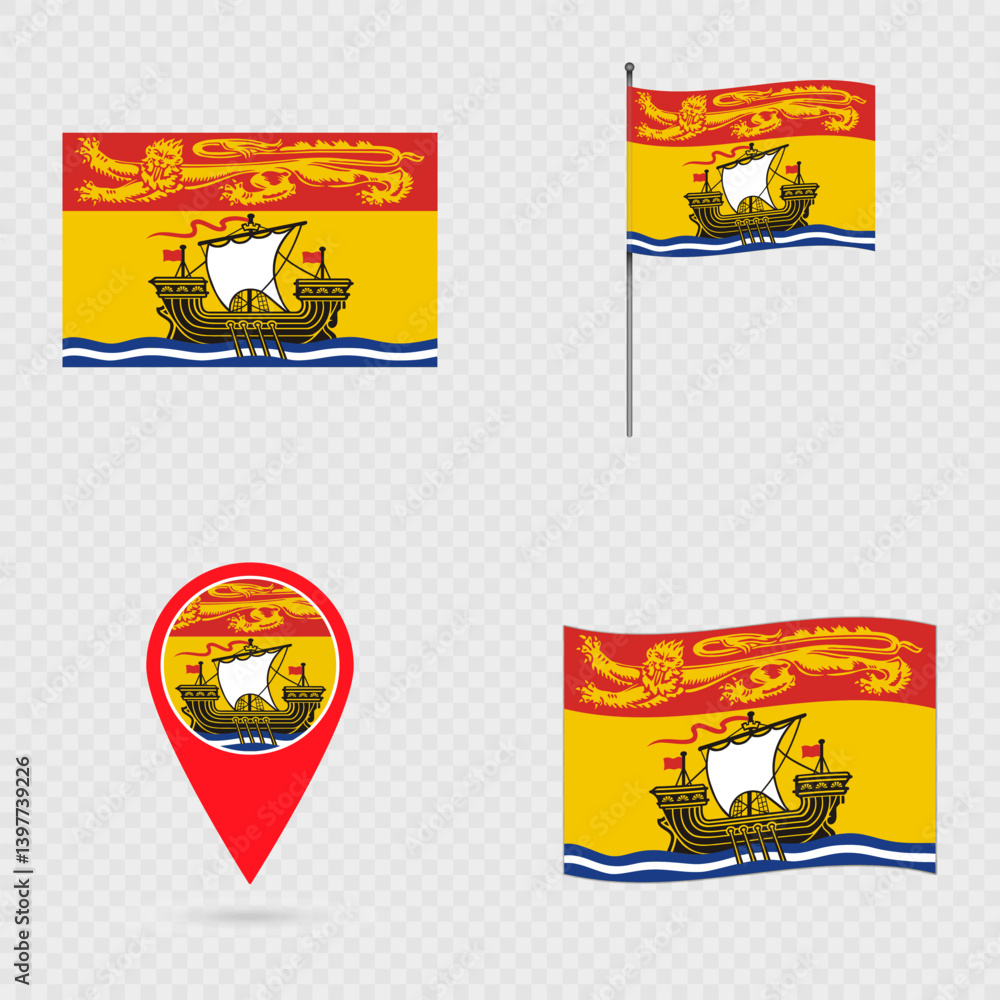 Obraz premium New Brunswick Flag Set, Province of Canada.