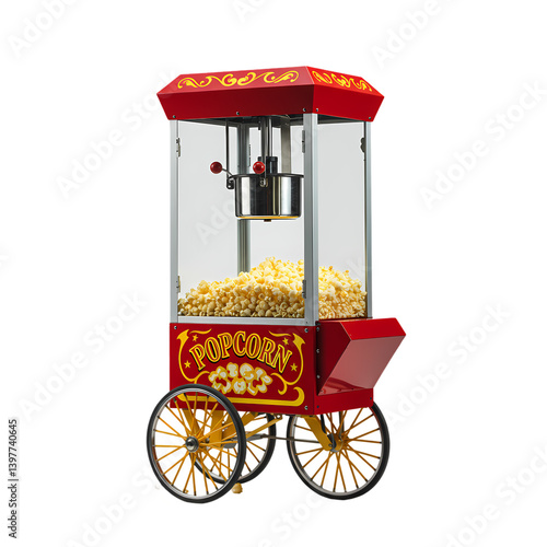 Popcorn Machine Red Retro Concession Cart on transparent background