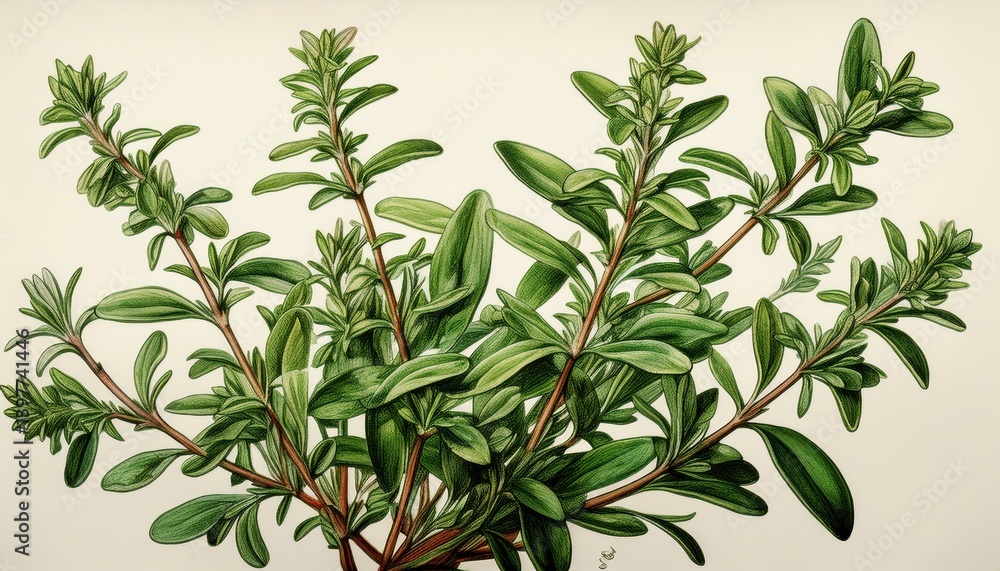 Illustration captures the essence of fresh herbs with rich greenery and detailed leaf structure. Illustration captures the essence of fresh herbs with rich greenery and detailed leaf structure.