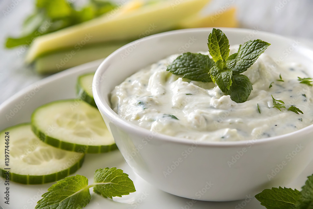 Creamy Tzatziki Dip with Cucumber Slices and Fresh Herbs Creamy Tzatziki Dip with Cucumber Slices and Fresh Herbs