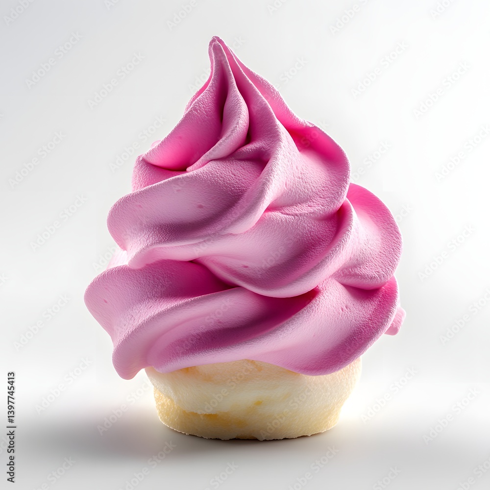 Delicious Swirled Pink Frosting Cupcake on a Plain White Background Delicious Swirled Pink Frosting Cupcake on a Plain White Background