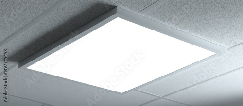 An overhead fluorescent light fixture installed into a drop ceiling panel