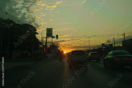 time lapse of traffic at sunset