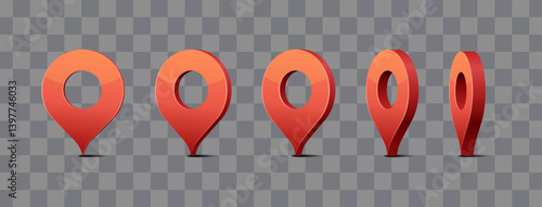 Map 3d pins. Location points vector shapes set