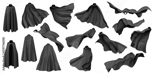 Superhero Cape, Flowing cape Illustration. Wizard or vampire, duperhero Costume set icon