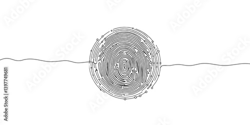Continuous line drawing of fingerprint. Abstract smart phone silhouette. Template for your design. Vector illustration.