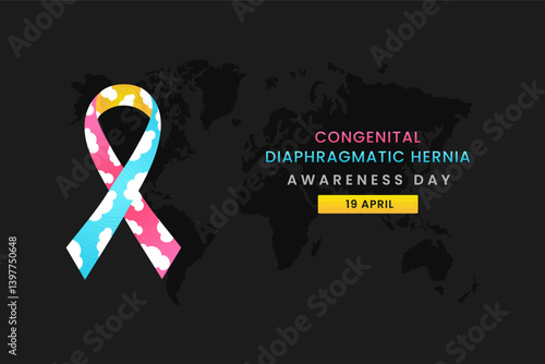 Congenital Diaphragmatic Hernia awareness with Day, light Grey background design with Yellow, Blue, Pink color based silk ribbon