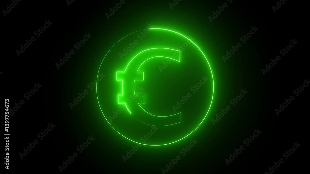 Flying neon euro symbol particles loop icon animation .green color neon line and black background . Flying neon euro symbol particles loop icon animation .green color neon line and black background .