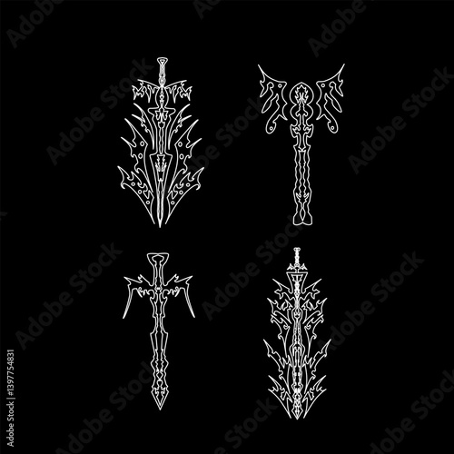 Fantasy Tribal Sword Design,Tattoo Style Vector Illustration