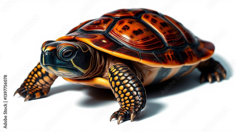 Fototapeta premium Isolated image of a turtle on a transparent background, red-eared slider, wild animal, PNG clipart