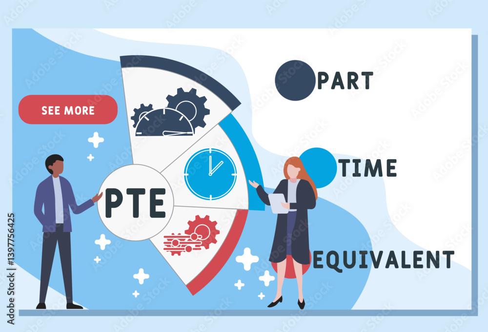 PTE - part time equivalent acronym. business concept background. vector illustration concept with keywords and icons. lettering illustration with icons for web banner, flyer, landing pag PTE - part time equivalent acronym. business concept background. vector illustration concept with keywords and icons. lettering illustration with icons for web banner, flyer, landing pag