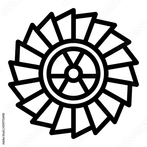 Turbine blades with radioactivity seal line icon, atomic energy concept. Vector graphics. Air condition flow sign on white background, style mobile or design.