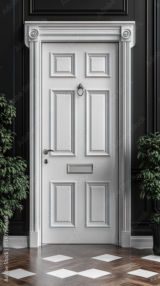 Fototapeta premium Elegant white door with black trim