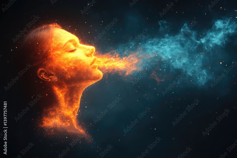Abstract female portrait, fiery exhale Abstract female portrait, fiery exhale