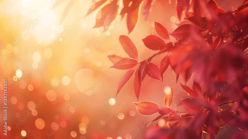 Stunning autumn scenery featuring vibrant orange leaves on trees set against a softly blurred backdrop with sunlight and bokeh effects Stunning autumn scenery featuring vibrant orange leaves on trees set against a softly blurred backdrop with sunlight and bokeh effects
