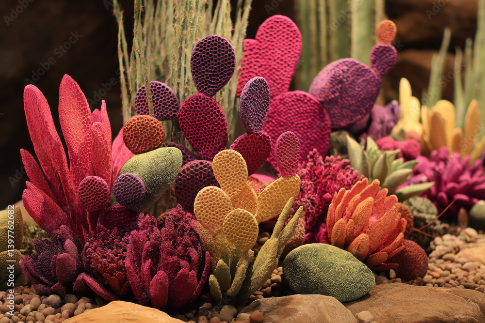 vibrant artificial cactus garden arrangement featuring colorful textured desert plants ideal for modern interior decoration or stylish home and office spaces