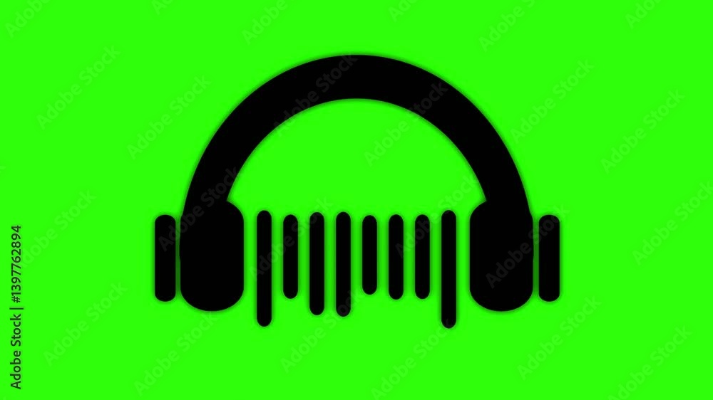 headphone music design icon animation .video animation drawing icon headphone with sound waves concept .black color headphone sign and green color background. headphone music design icon animation .video animation drawing icon headphone with sound waves concept .black color headphone sign and green color background.