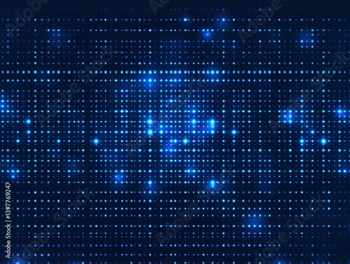 Blue grid background with glowing dots illustrating digital connections and data flow, symbolizing technology innovation. Ideal for web banners or posters