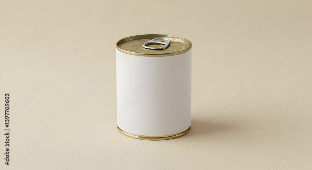 Blank White Label Tin Can On Beige Background