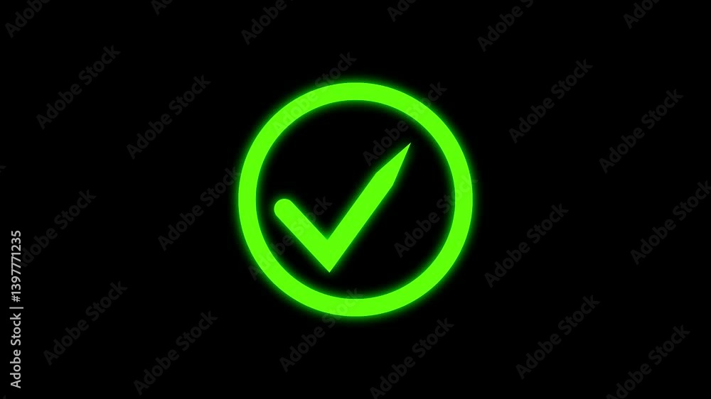 Check mark icon animation. Correct, success sign, approved check mark icon animation.green color Check mark icon and Black background . Check mark icon animation. Correct, success sign, approved check mark icon animation.green color Check mark icon and Black background .