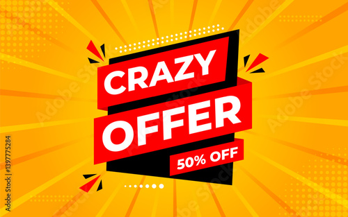 Crazy Offer Sale Background. Sale banner design template. Vector illustration. Market promotion banner and crazy discount announcement background vector illustration.