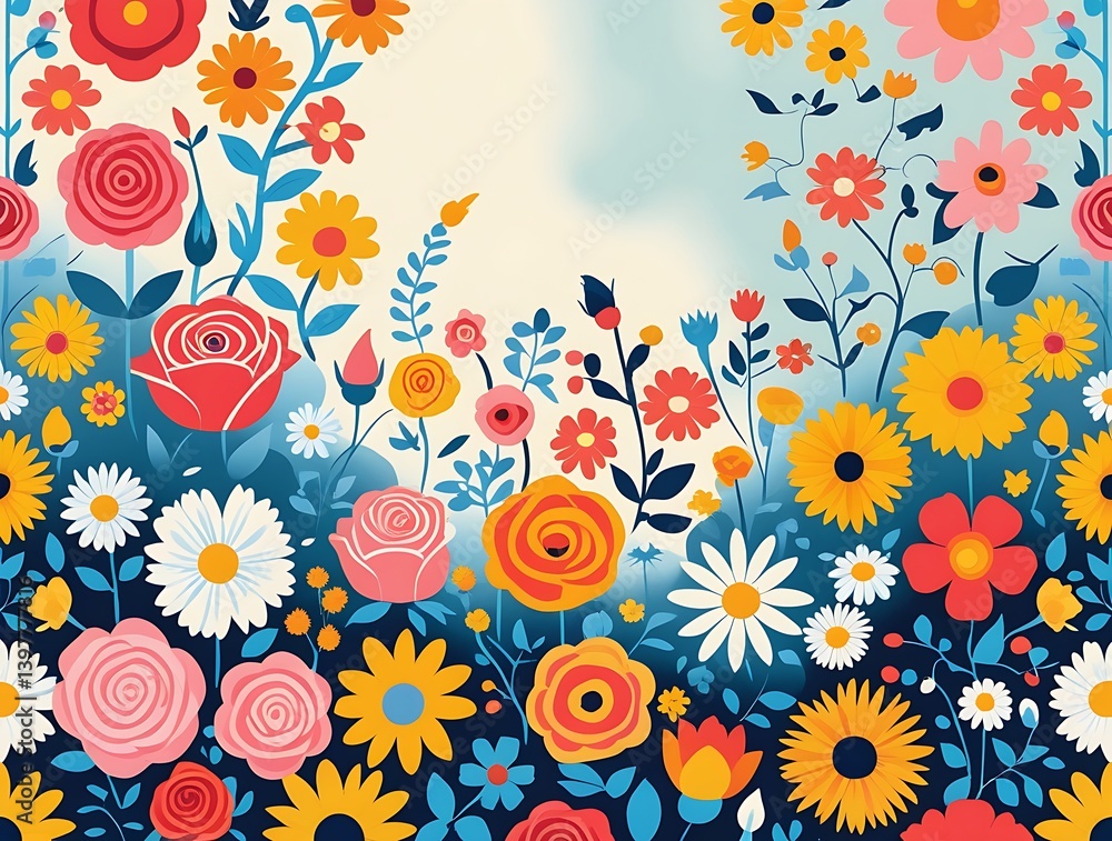 seamless pattern with colorful flowers