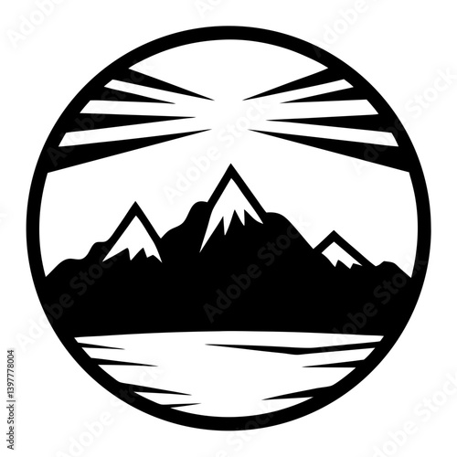Majestic Mountain Peak Sunrise Scenic View Landscape Illustration