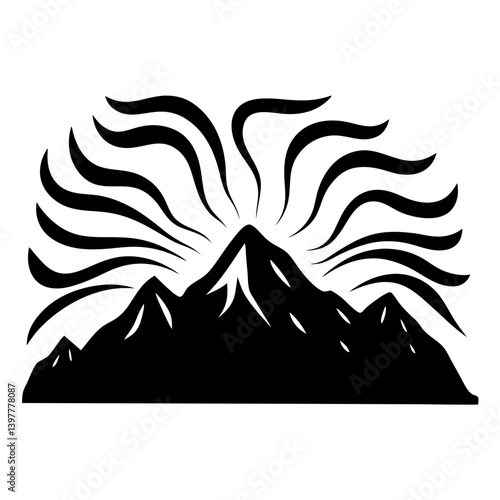 Majestic Mountain Peak Sunrise Black and White Graphic Design Illustration