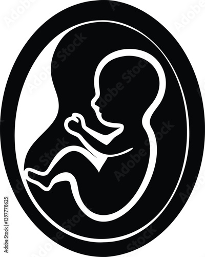 Fetus Silhouette In Uterus, Simple On Transparent Background