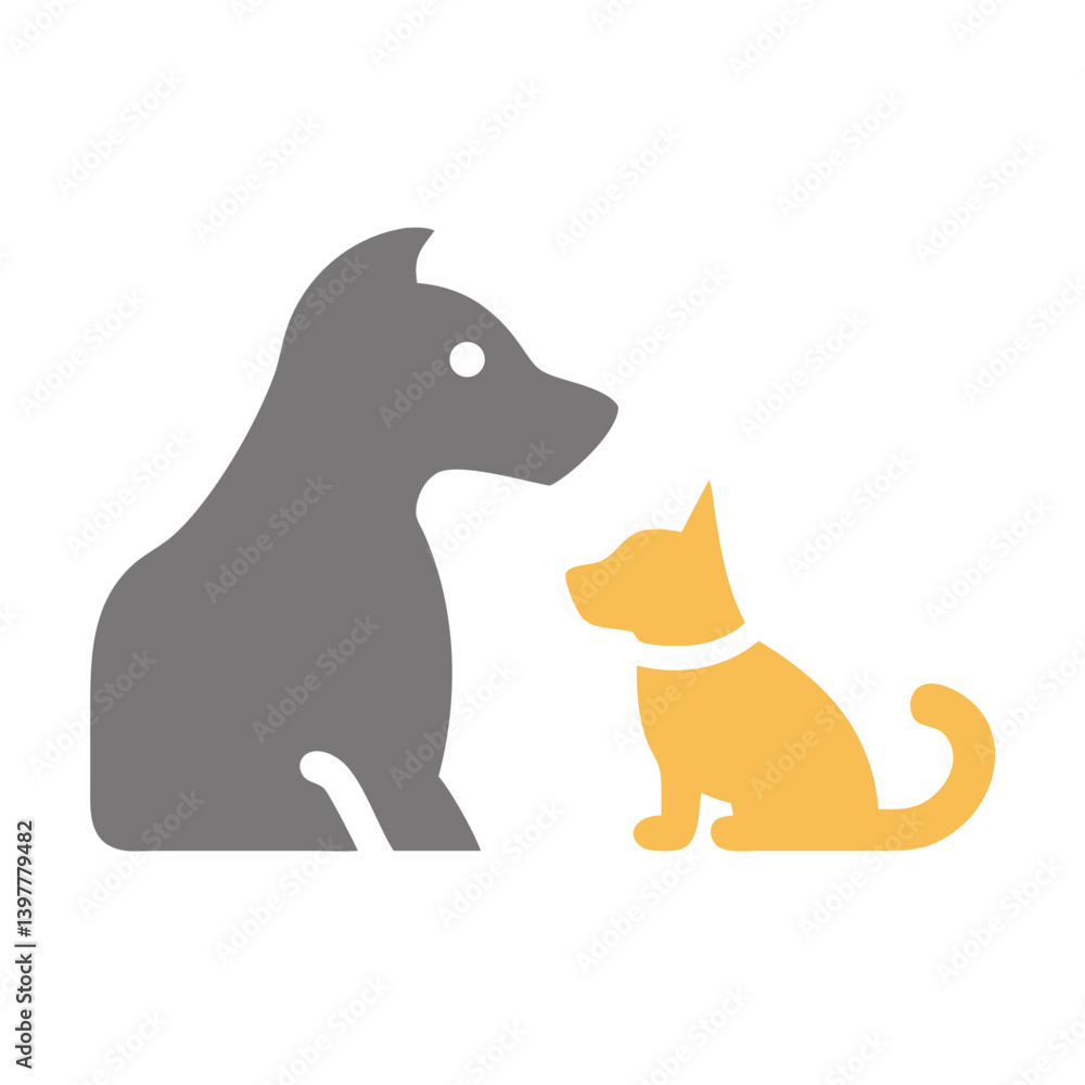 Flat icon of a gray dog and yellow cat sitting together, symbolizing pet care, veterinary services, or animal companionship.
Flat icon of a gray dog and yellow cat sitting together, symbolizing pet care, veterinary services, or animal companionship.