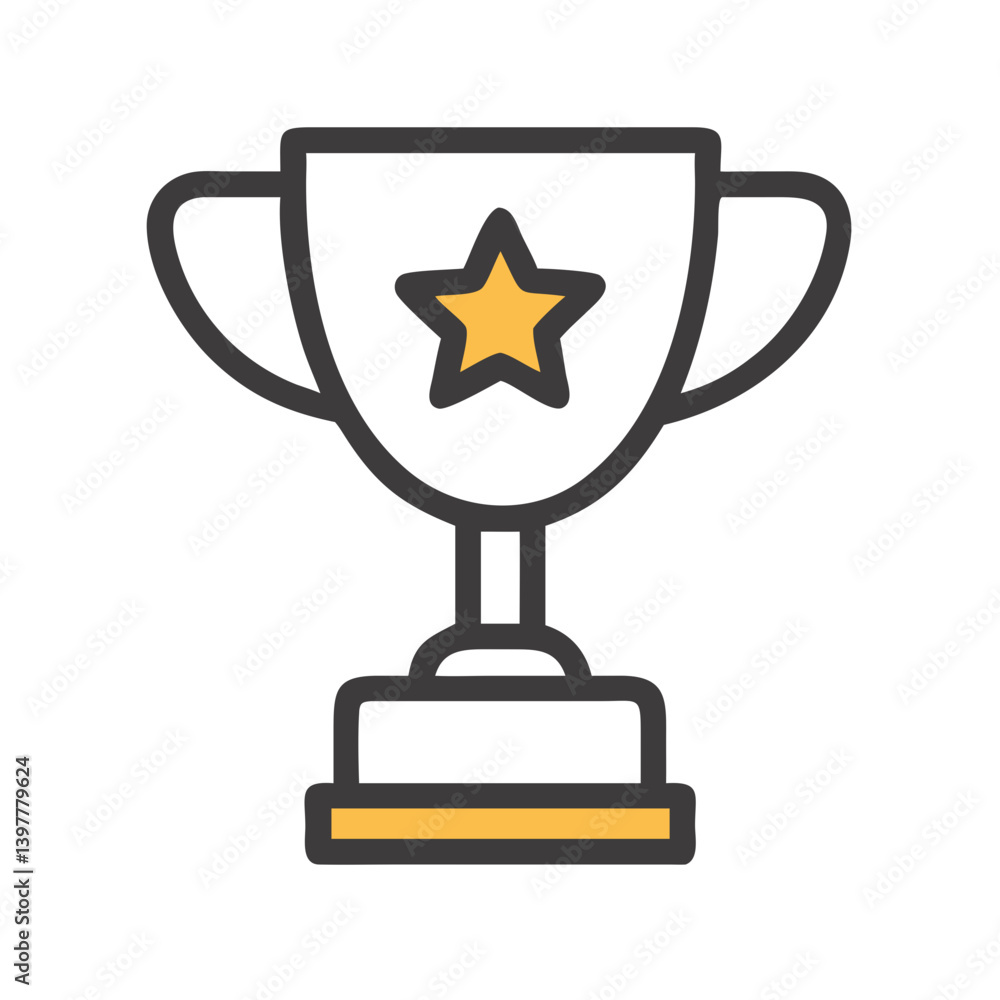 Flat trophy cup icon with a yellow star, representing success, awards, recognition, and competition winners.
Flat trophy cup icon with a yellow star, representing success, awards, recognition, and competition winners.