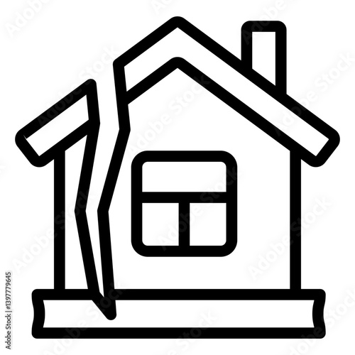 Destroyed home house line icon, insurance event concept. Vector graphics. Cottage building foundation breakdown sign on white background, style mobile or design.