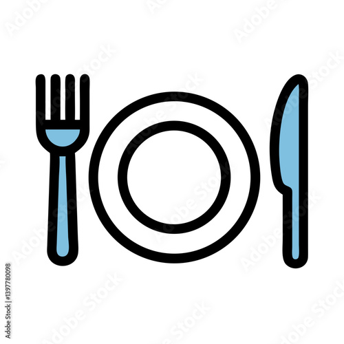 Dining icon with plate, fork, and knife
