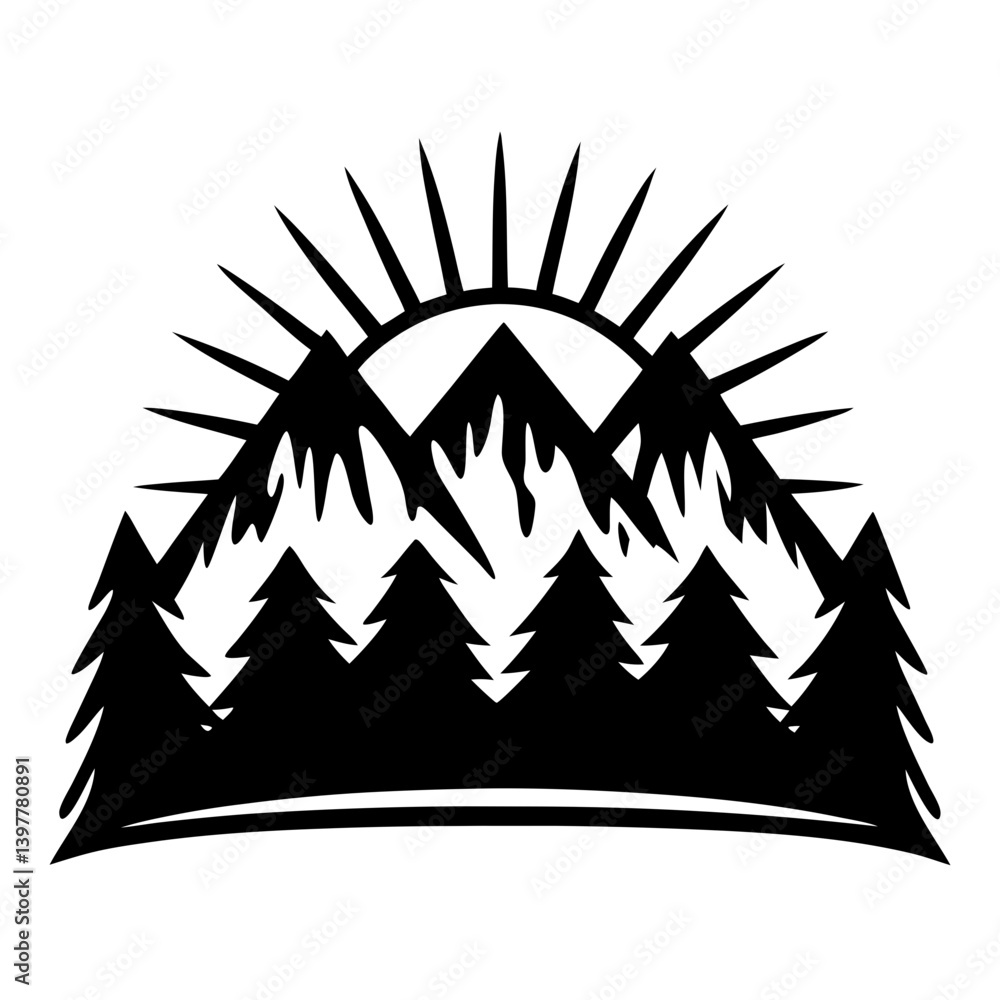 Fototapeta premium Majestic Mountain Range Sunrise Landscape with Pine Trees