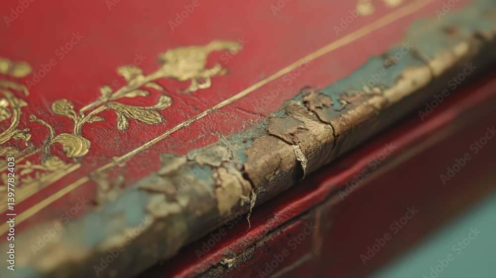 Worn Red Leather-Bound Book with Gold Detailing