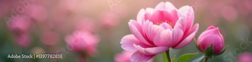 Delicate pink peony blossom, soft focus background , petal, plant