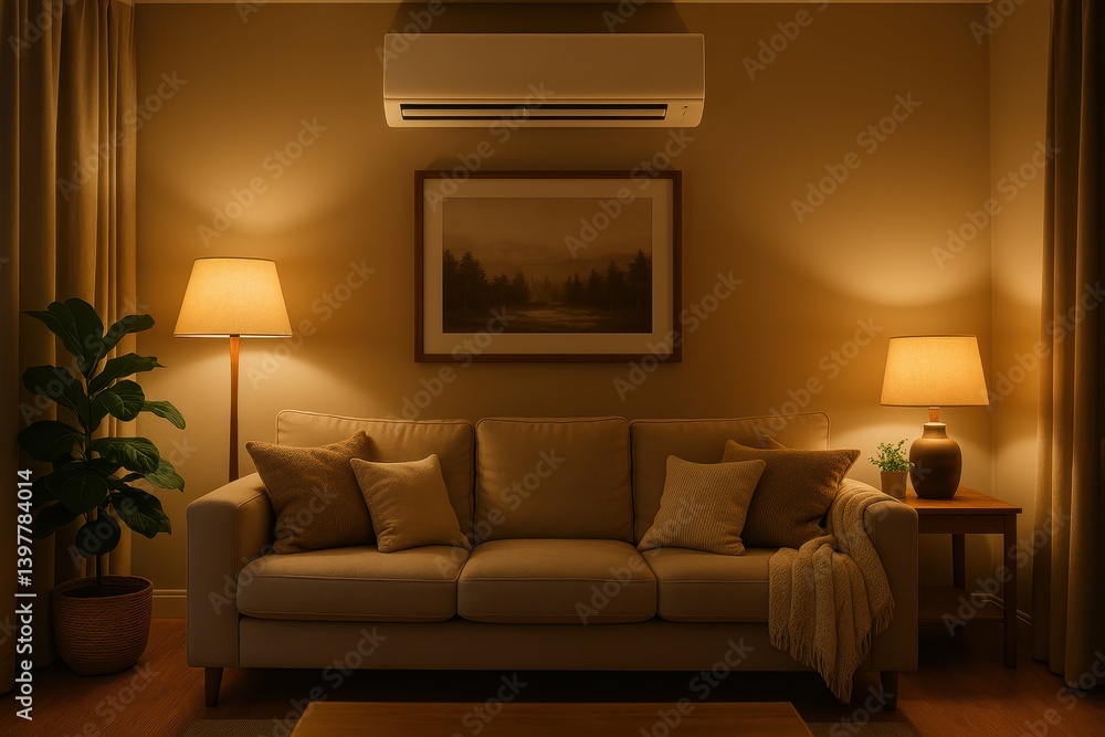 Fototapeta premium Cozy Family Gathering in a Warm Living Room Setting at Night