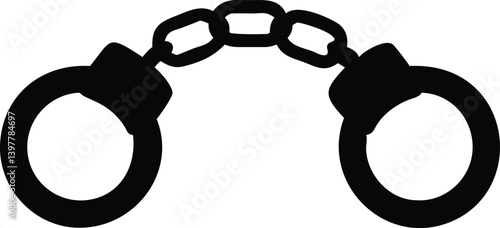 Handcuffs Icon, Black Metal Restraints, Security Concept on Transparent BG