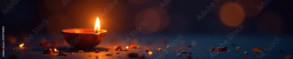 Gleaming diya oil lamp, Diwali festival of lights Dark background , tradition, autumn, illumination Gleaming diya oil lamp, Diwali festival of lights Dark background , tradition, autumn, illumination