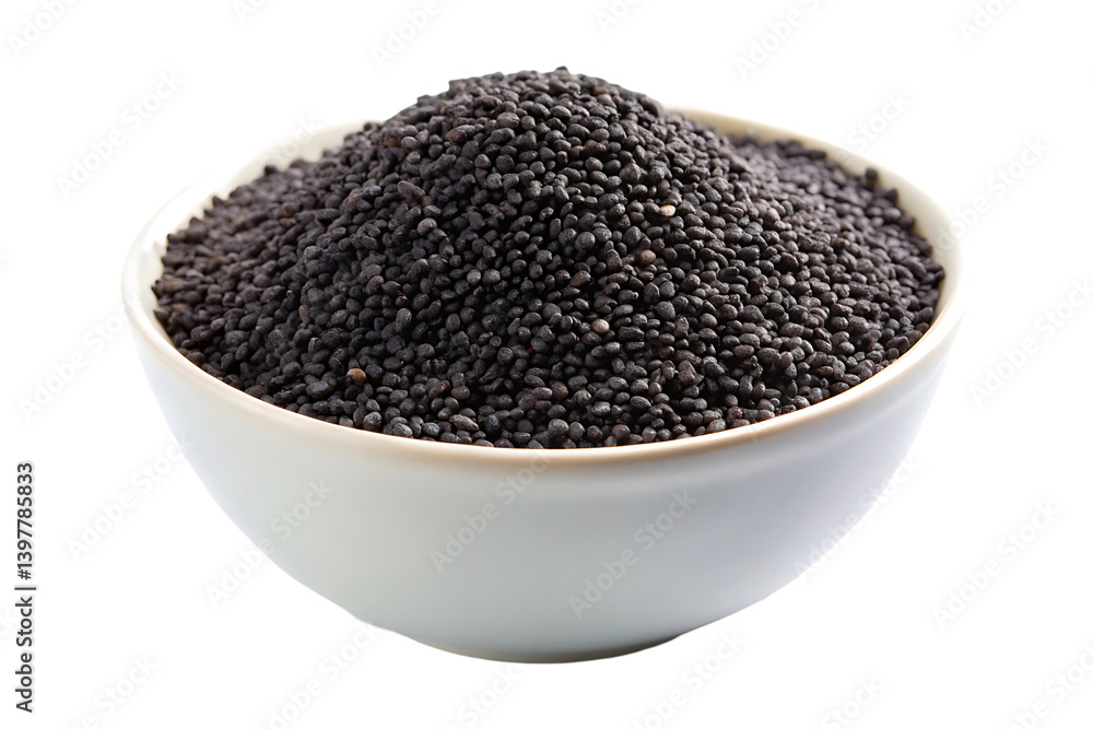black sesame seeds in a bowl on transparent background black sesame seeds in a bowl on transparent background
