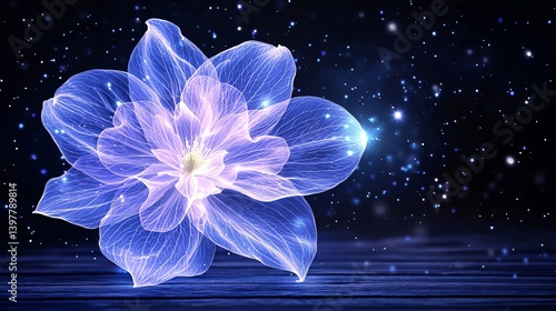 Flower wooden board weather. A luminous, ethereal flower glows against a starry background, creating a captivating and dreamy atmosphere.