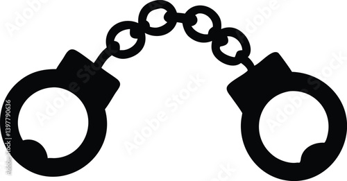 Isolated Black Handcuffs with Chain Outline on Transparent Background