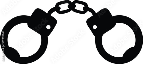 Isolated Metal Handcuffs Silhouette Icon on White Background, Justice & Security