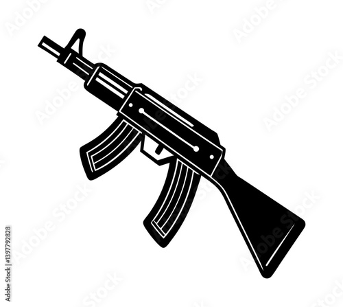 AK 47 Kalashnikov machine gun isolated on white. Flat design. Military automatic rifle silhouette. Vector illustration