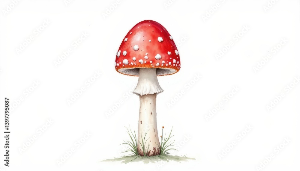 Red mushroom with white spots, grass Red mushroom with white spots, grass
