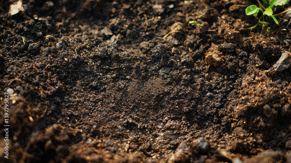Planting seed in rich soil, garden bed preparation, outdoor, sunlight Planting seed in rich soil, garden bed preparation, outdoor, sunlight