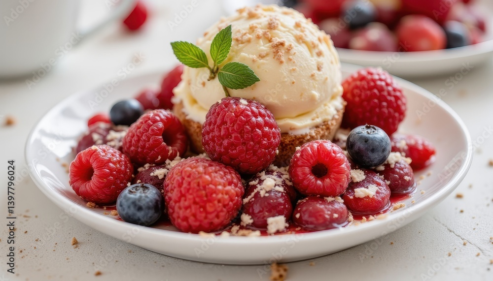 Ice cream topped with berries Ice cream topped with berries